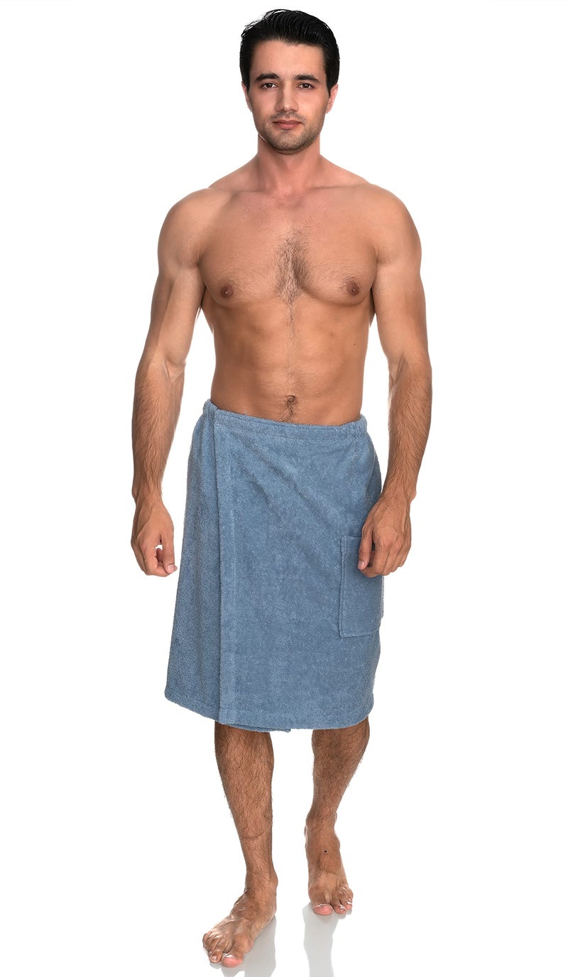 TowelSelections Mens Shower Wrap Adjustable Cotton Terry Cloth Spa Bath Towel Wrap Sauna Gym Towels for Men Large-X-Large Blue - Image 1